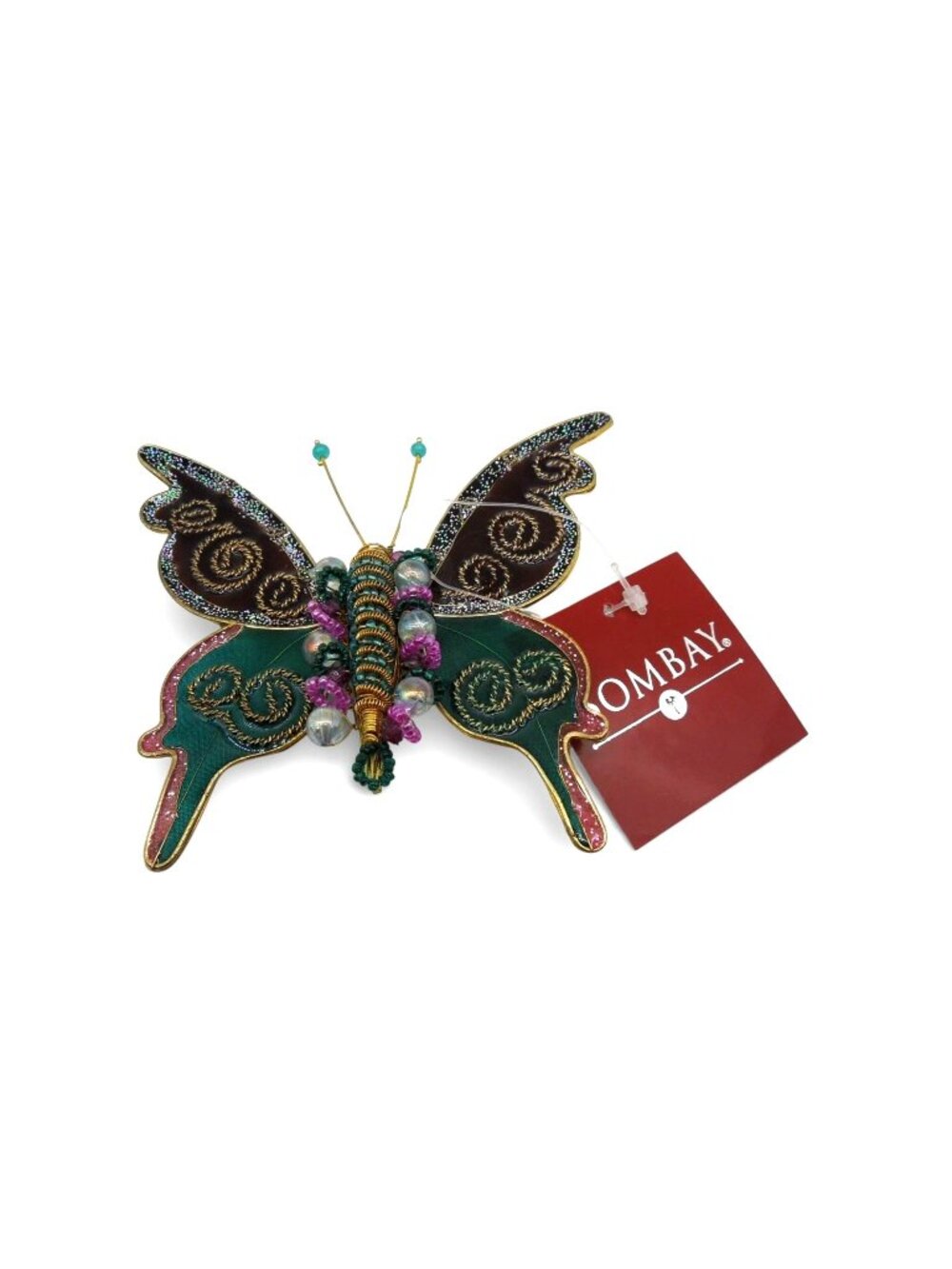 Vintage Bombay Butterfly Clip Ornament Beaded Wirework 4"
